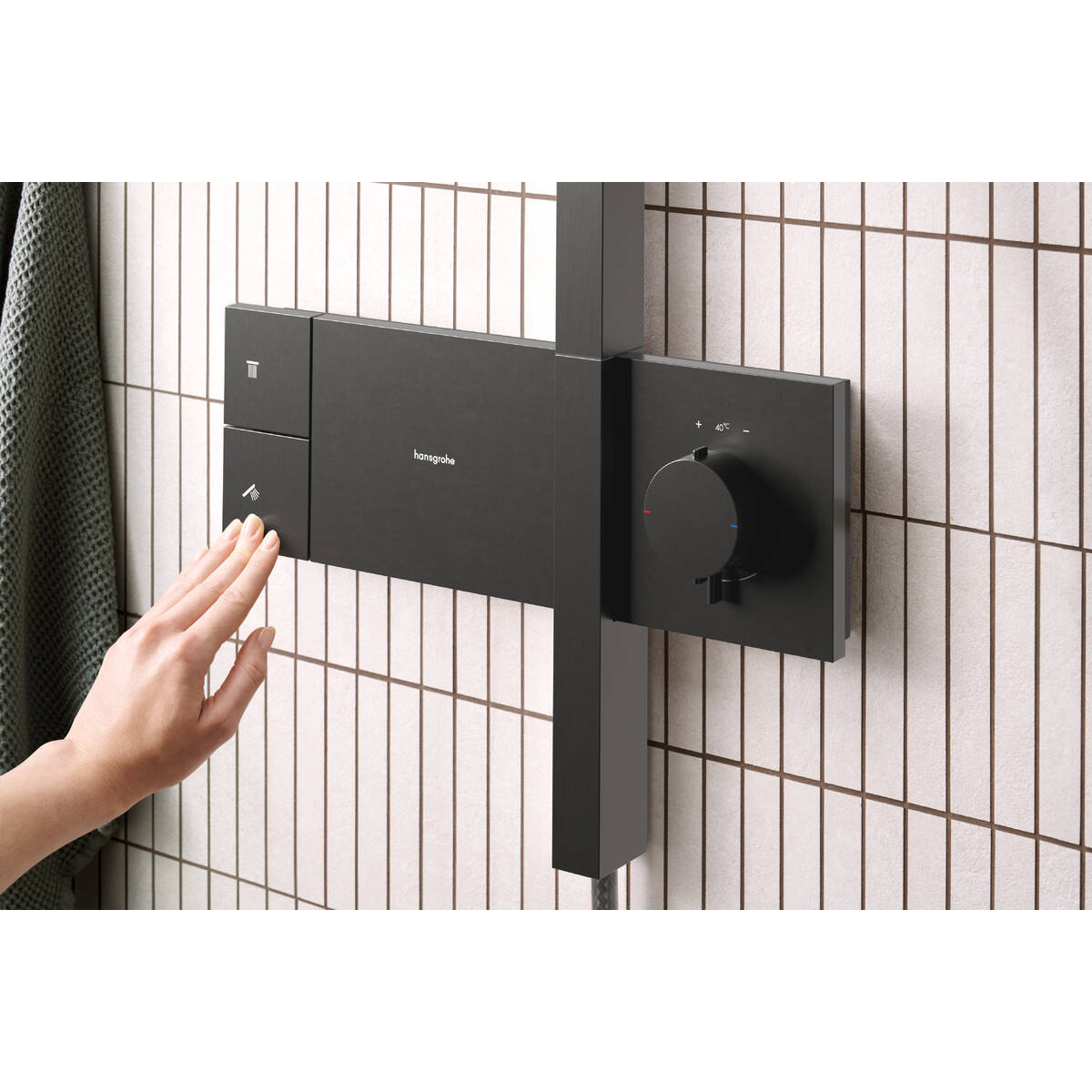 RAINDANCE ALIVE Q душова система Showerpipe 210/340, 1jet, з термостатом, шліфованний чорний хром