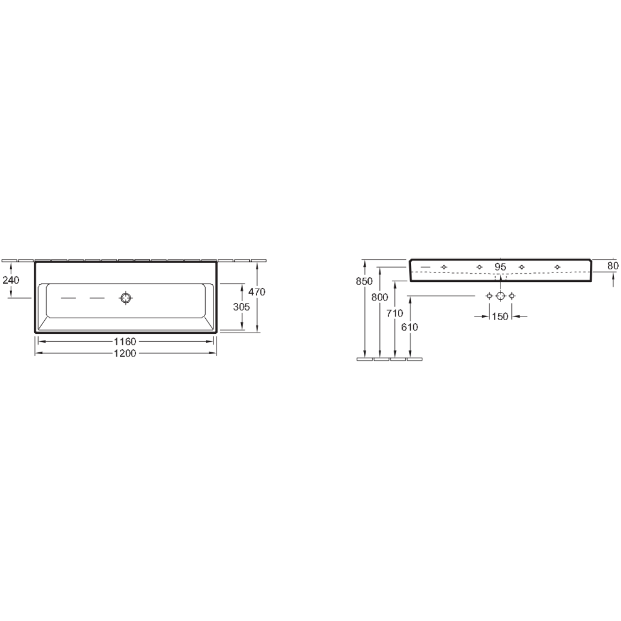 MEMENTO умивальник 120*47см без отв, з переливом, White Alpin CeramicPlus