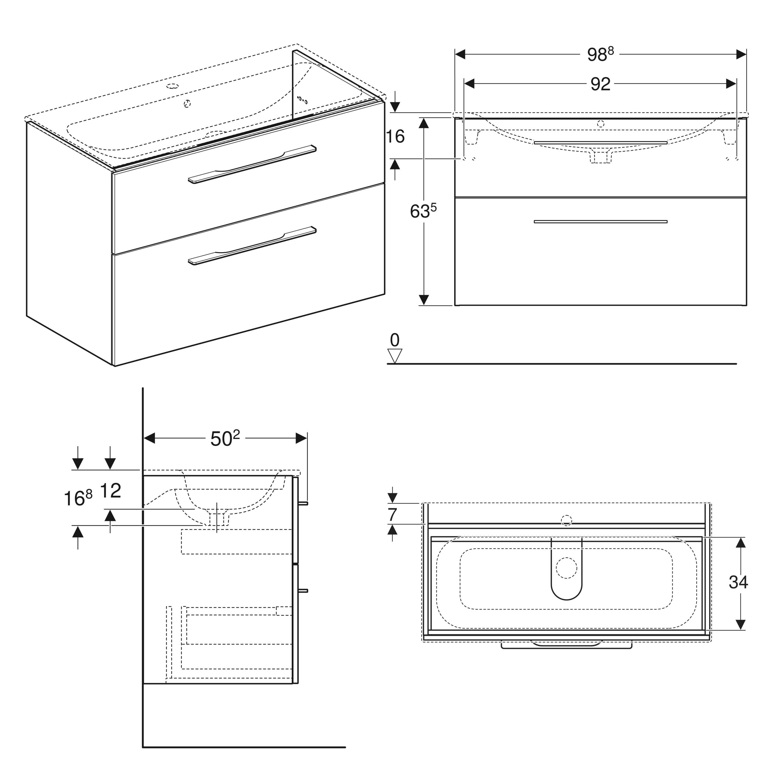 SELNOVA SQUARE тумба під умивальник slim rim 100 см, з двома ящиками 98.8x63.5x50.2 см,білий
