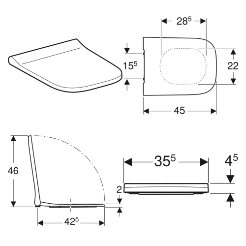 SMYLE SQUARE сидіння з кришкою, тонкий дизайн, функція плавного опускання, білий
