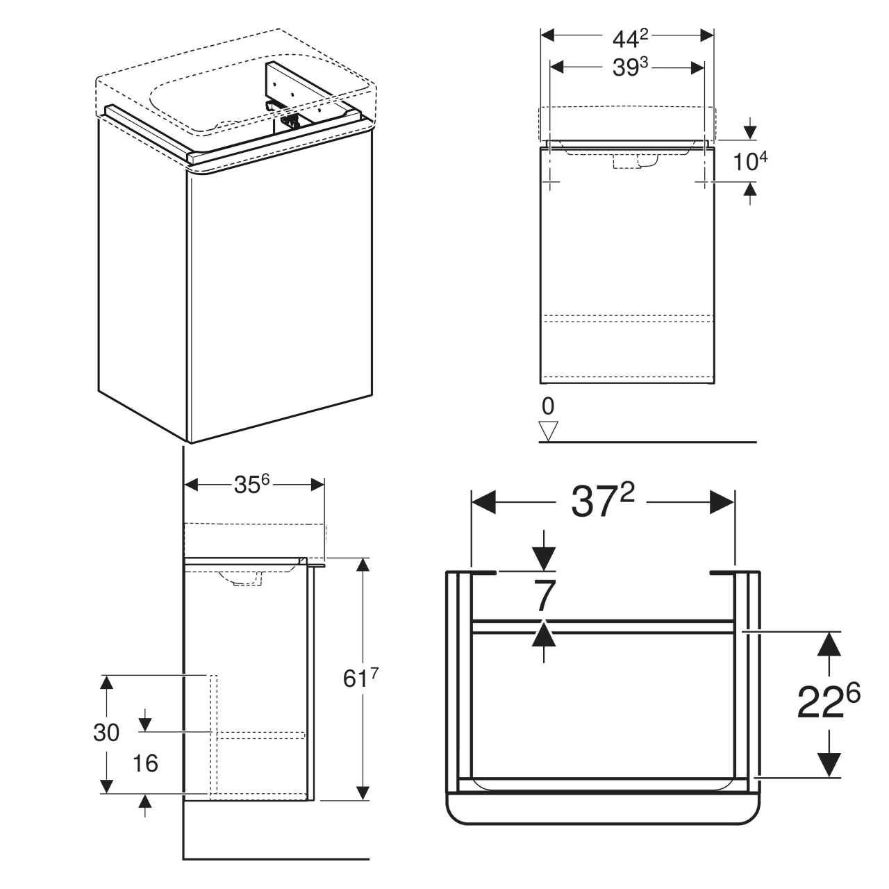 SMYLE SQUARE шафка для умивальника 45см , з одними дверима 44.2x61.7x35.6см, дверцята петлі зліва, білий