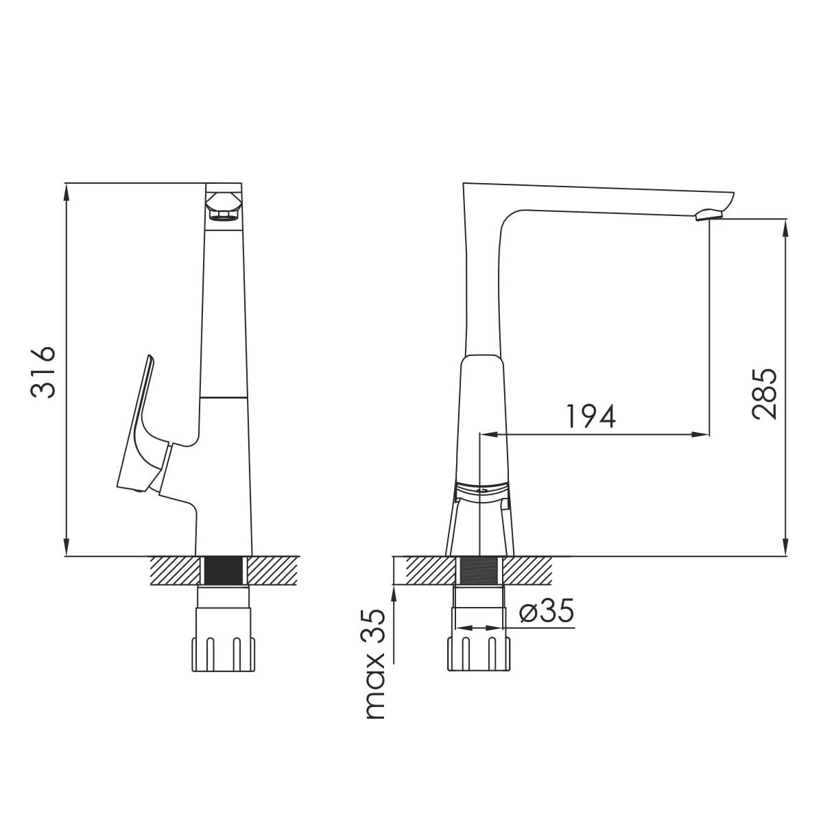 VALTICE змішувач для кухні, хром, 35мм