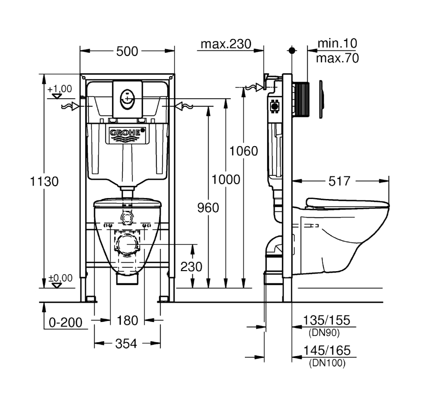 самSolido Perfect Набір 4 в 1 з підвісним унітазом GROHE Solido Perfect Набір 4 в 1 - інсталяція 38721001, з підвісним унітазом 51,7х35.4 см, самонес