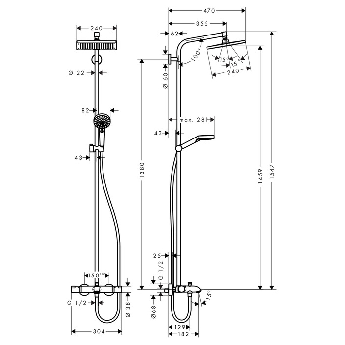 Crometta E 240 1jet Showerpipe Душова система для ванни