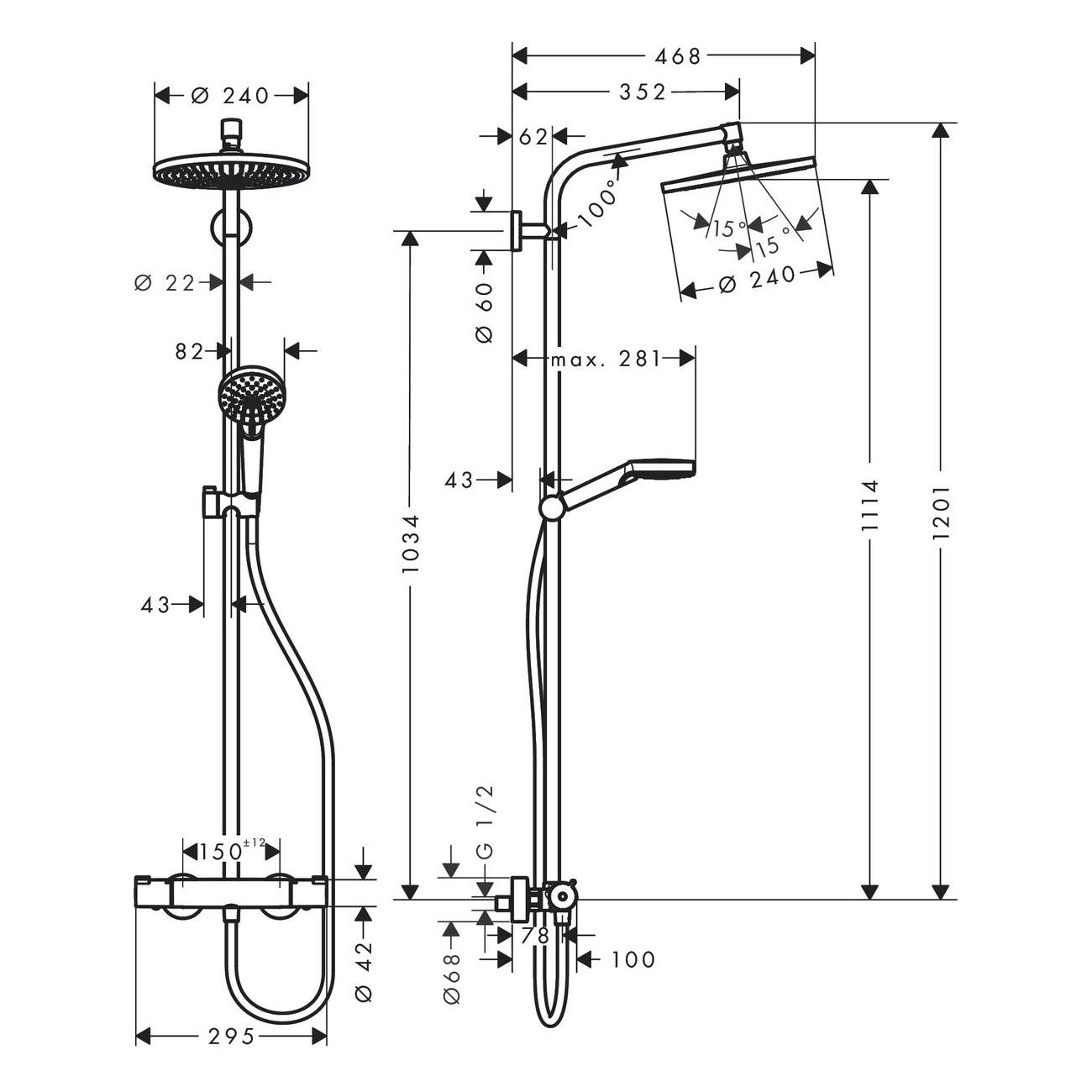 Crometta S 240 1jet Showerpipe Душова система з термостатом, хром