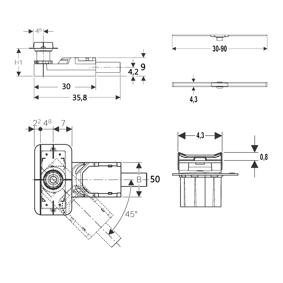 Комплект Geberit CleanLine, висота стяжки 90-200мм