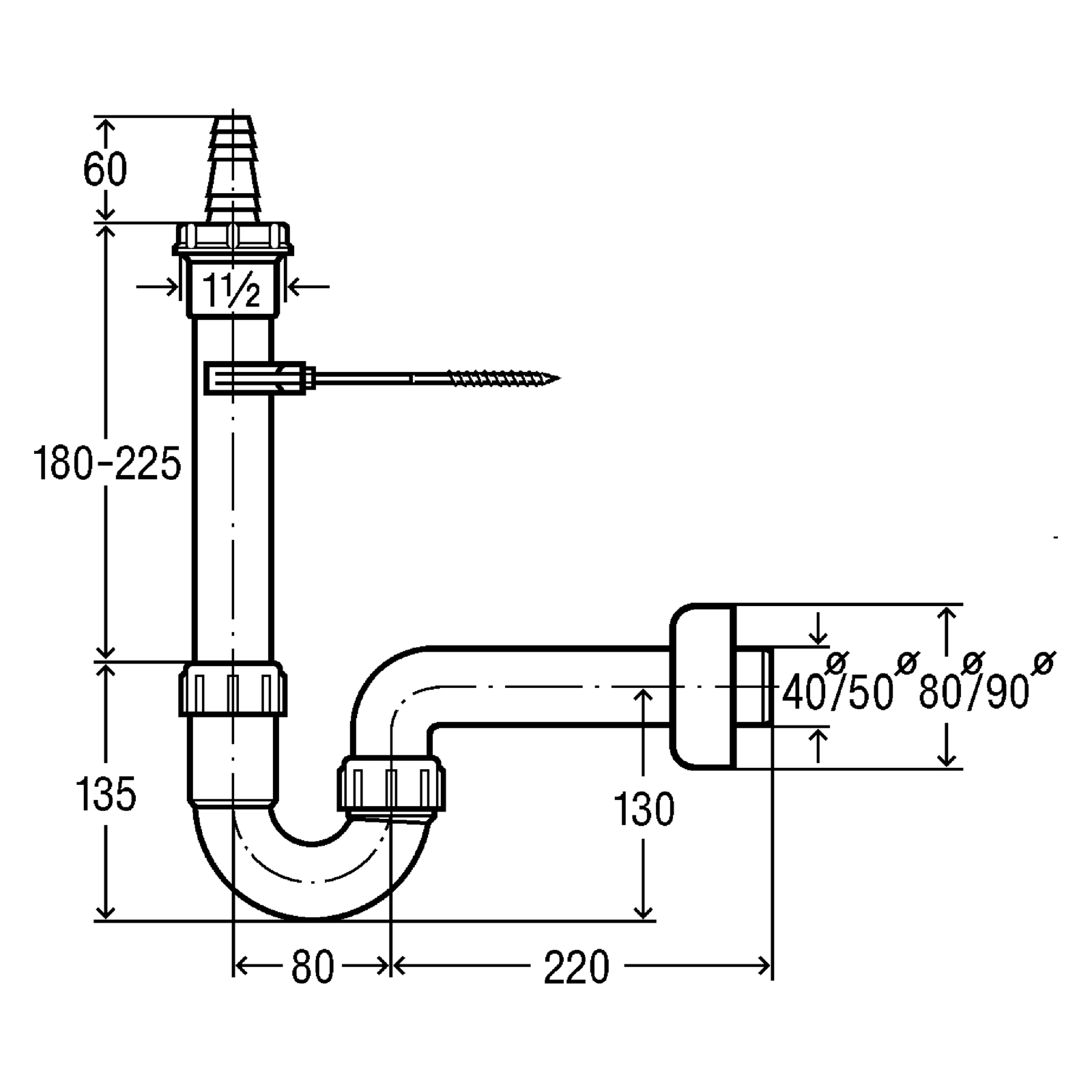 Трубний cіфон для пральної / посудомийної машини 1,1 / 2x40