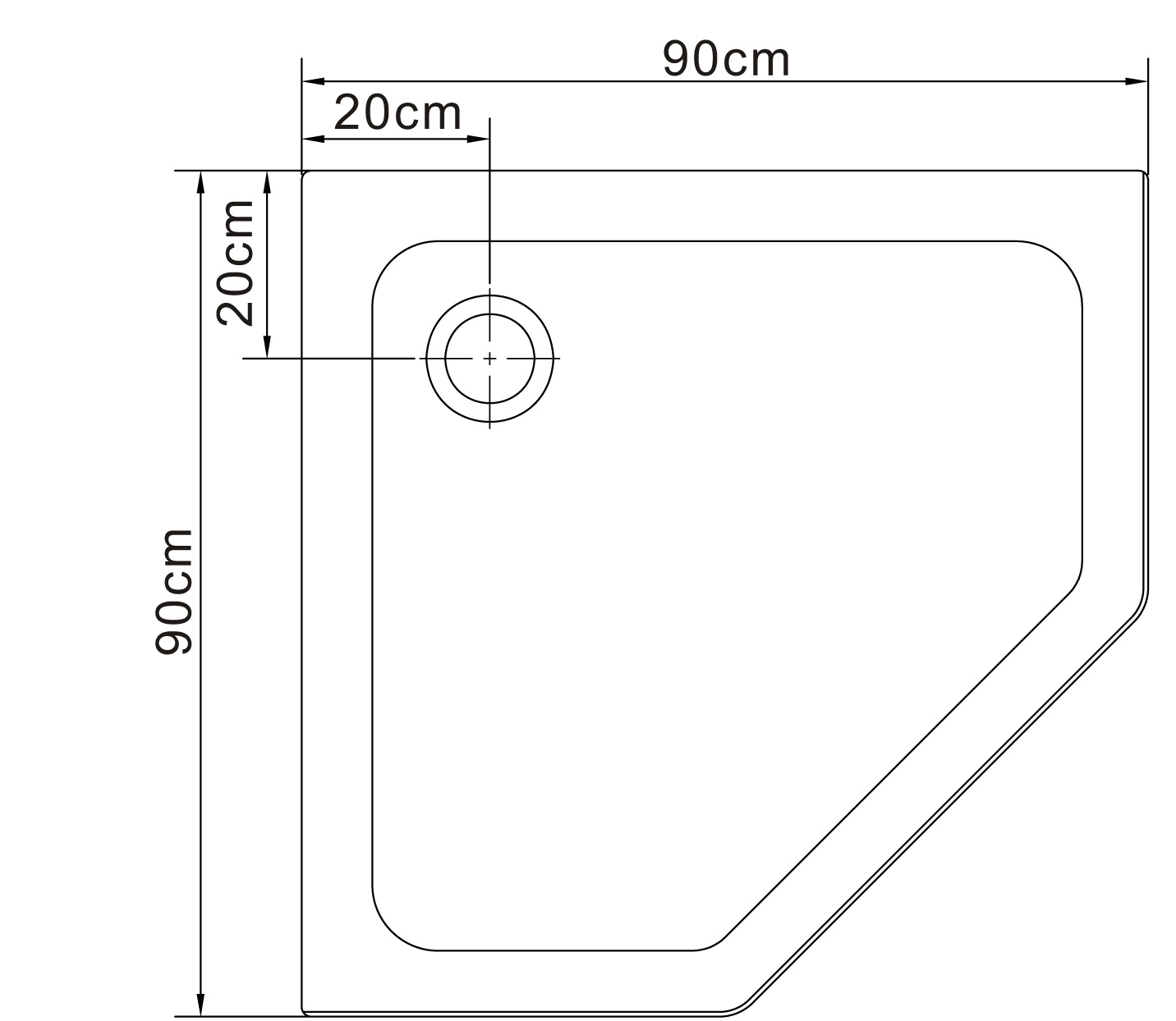 DUCT піддон до душу кабіні 90*90см п`ятикутний, в комплекті з сифоном