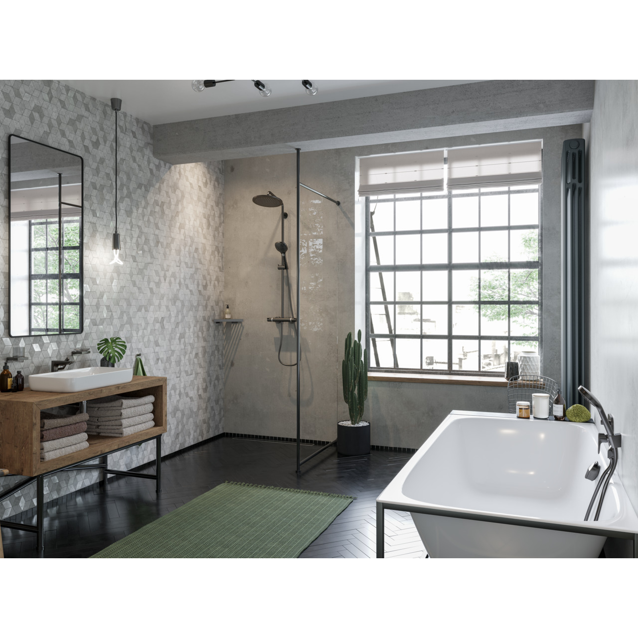 CROMA SELECT S душова система Showerpipe 280, 1jet, з термостатом, з ручним душем Raindance Select S 120, 3jet, шлiфований чорний хром