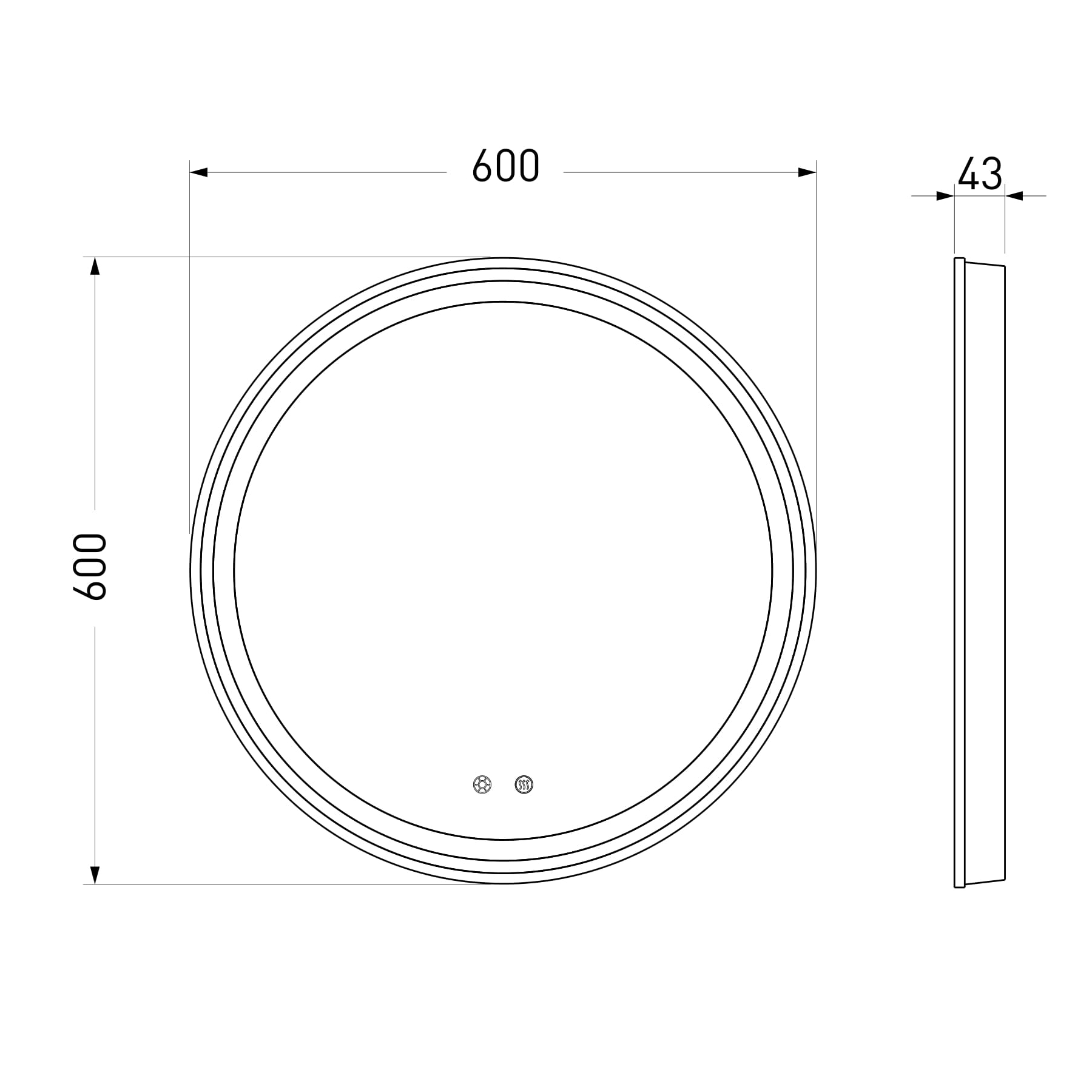 Dzerkalo krugla 60*60cm z pіdsvychuvannyam, Dimmer, Pідігрів Деркала