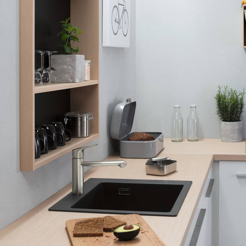 S510-F450 мийка для кухнi, вбуд., розмiри вирiзу: 54*49см, iз матерiалу Silicatec, колiр чорний графiт
