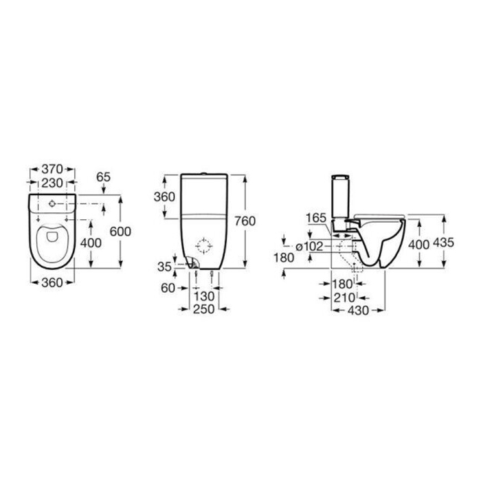 Комплект: MERIDIAN Rimless чаша пристiнного комбiн. унiтазу, випуск унiверсальний + бачок 3/4,5л + MERIDIAN Compacto сидiння для унiтазу, slow closing