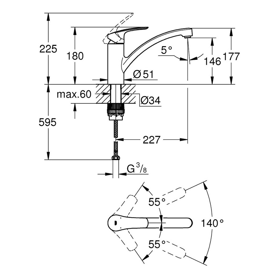 Змішувач для кухні GROHE EUROSMART NEW 33281003, хром