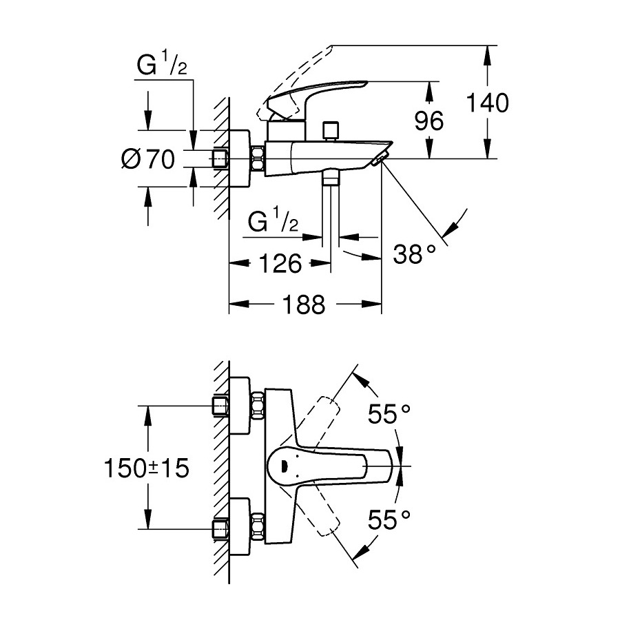 Змішувач для ванни GROHE EUROSMART 33300003, хром