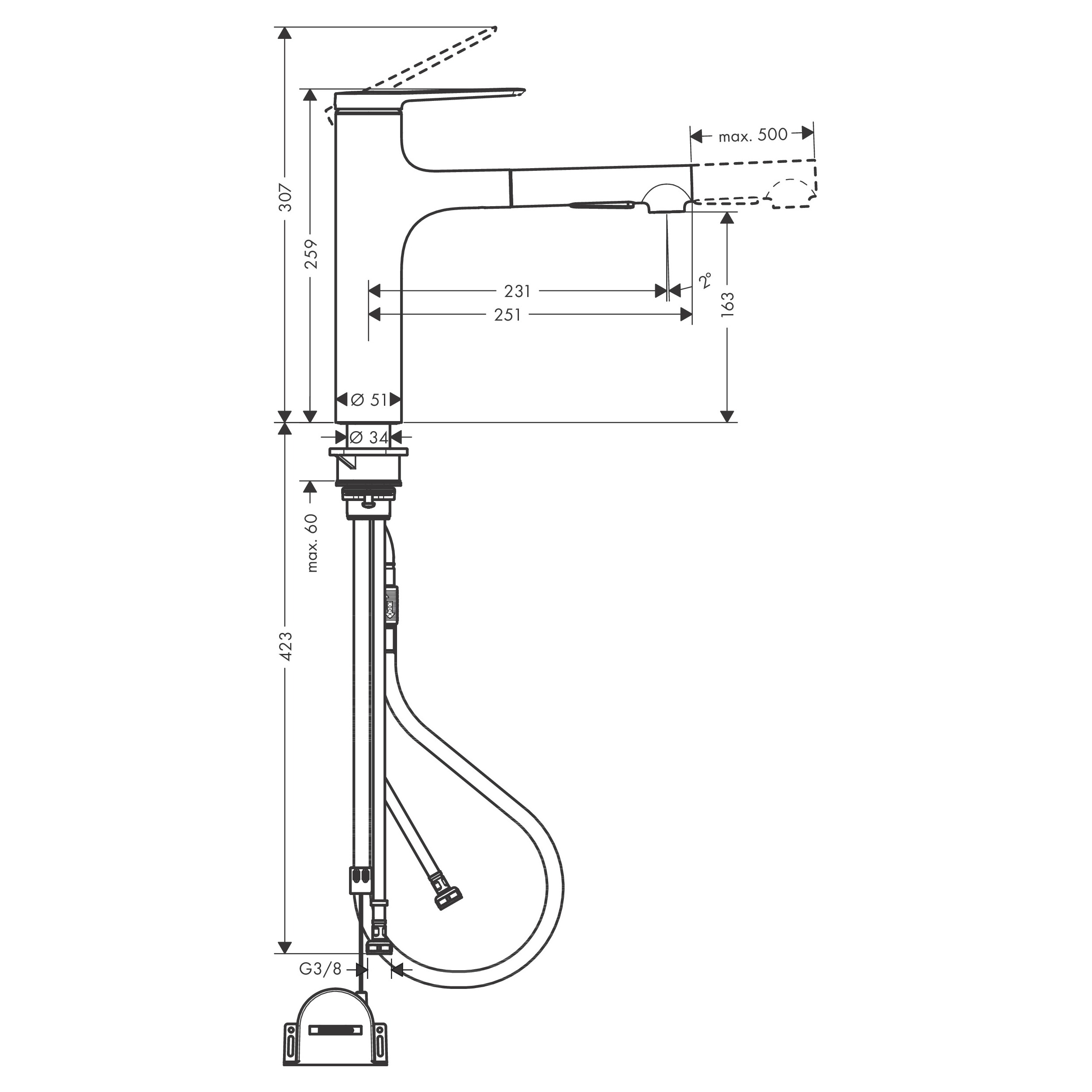 Змішвач для кухні з висувним виливом HANSGROHE ZESIS 74804670, чорний