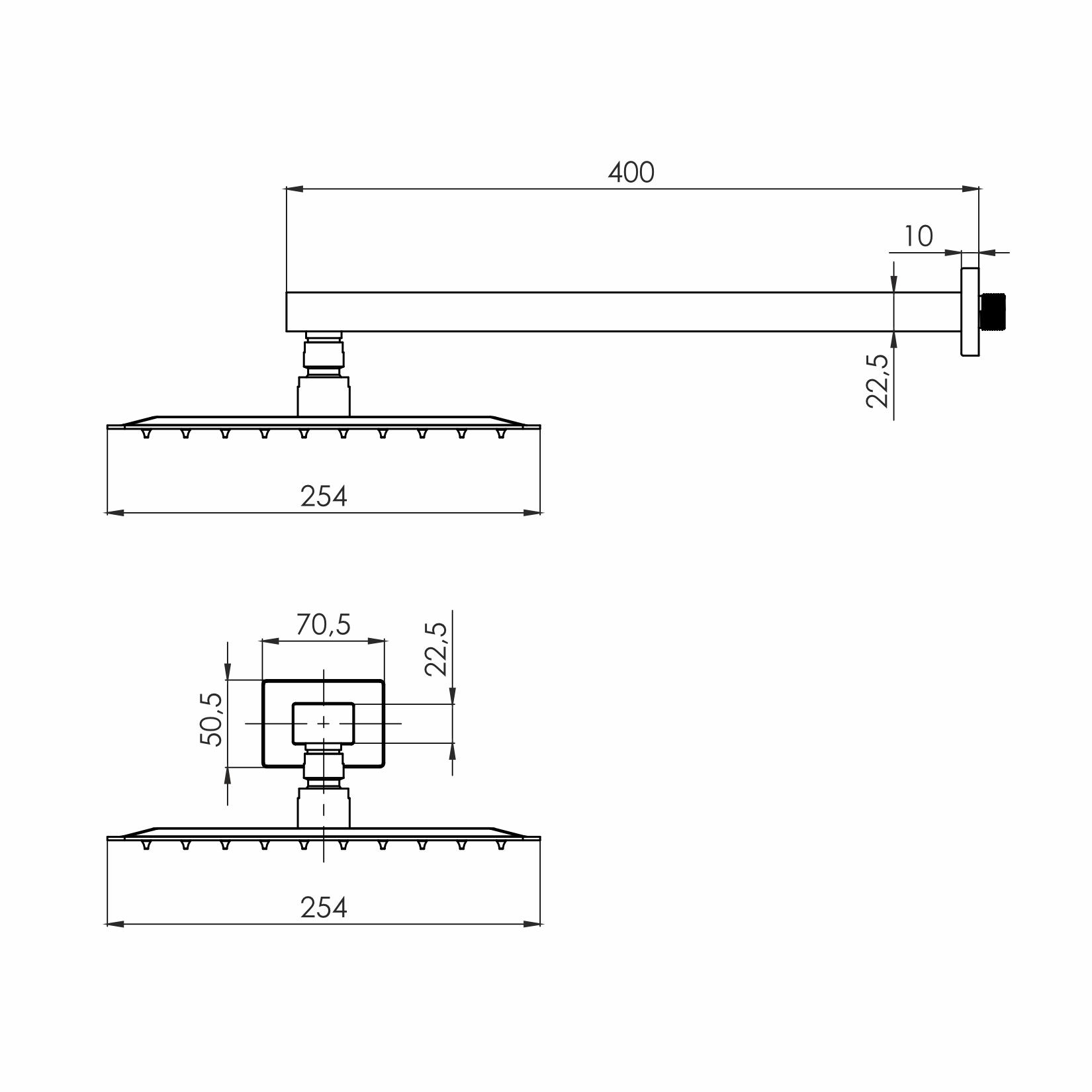 CASCADA R85 душ верхній, 250*250 мм, кронштейн, SS, cepillado bronce