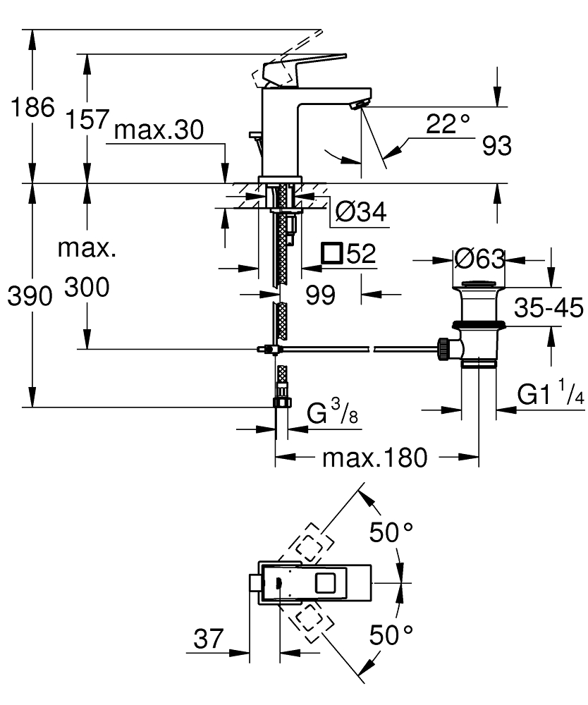 Змішувач для умивальника GROHE EUROCUBE 2312700E
