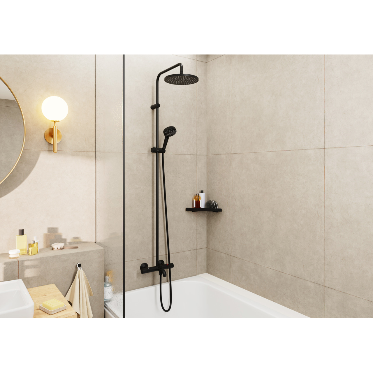VERNIS BLEND душова система Showerpipe 240 з термостатом для ванни, 1jet,  чорний матовий