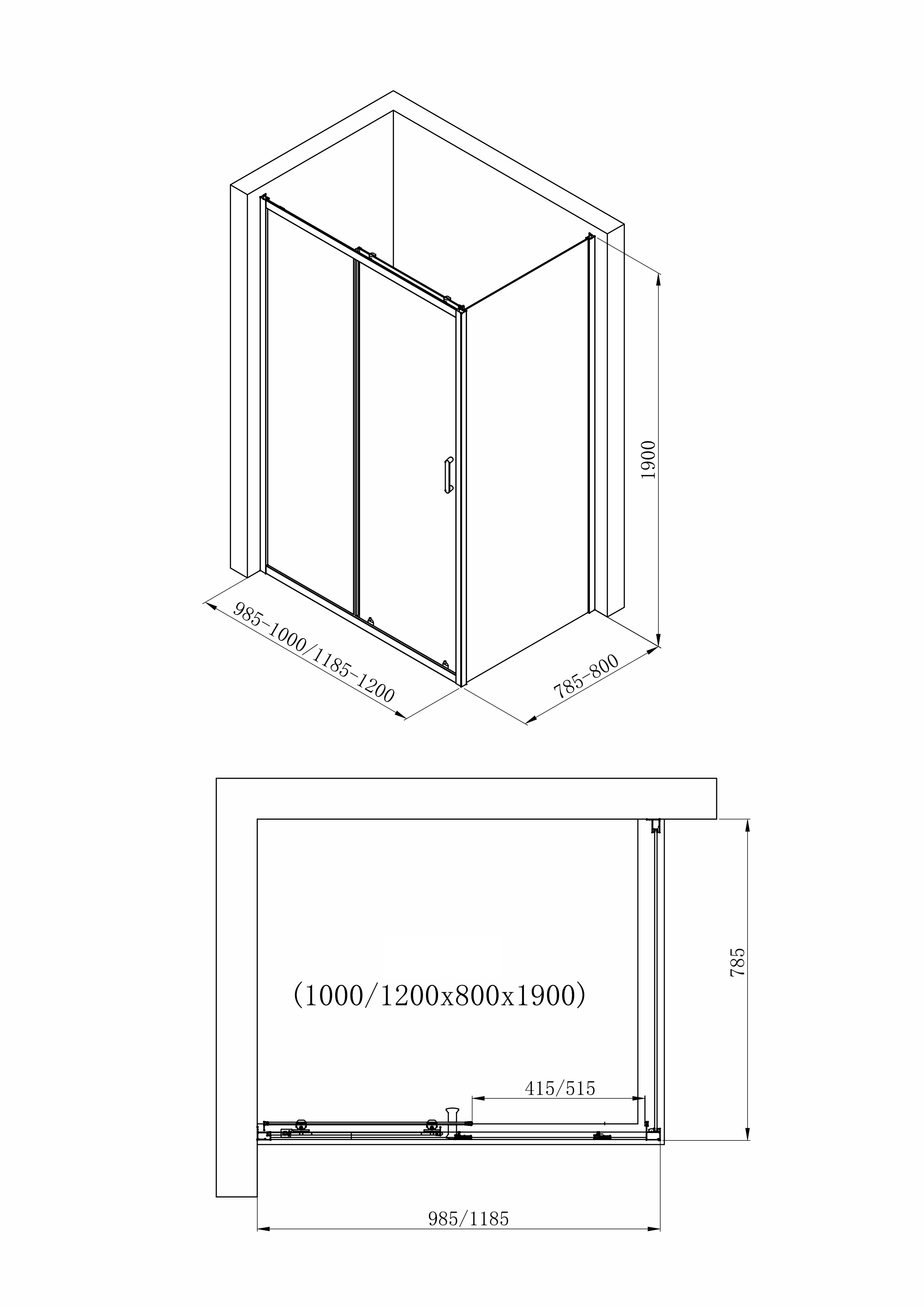 VALTICE New душова кабіна прямокутна 120*80*190см, розсувні двері, скло прозоре
