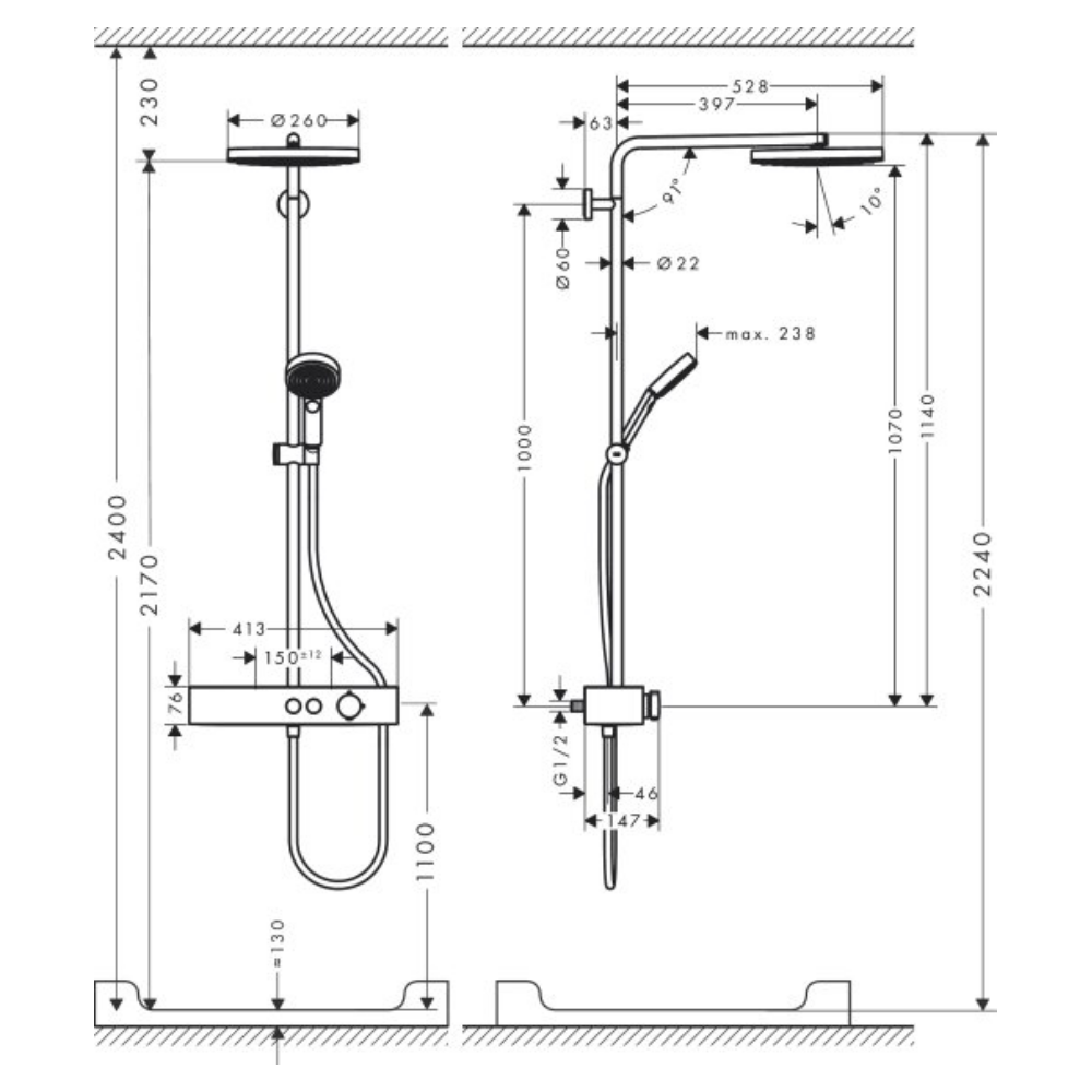 PULSIFY Showerpipe душова система 260 з термостатом, колір шліфована бронза