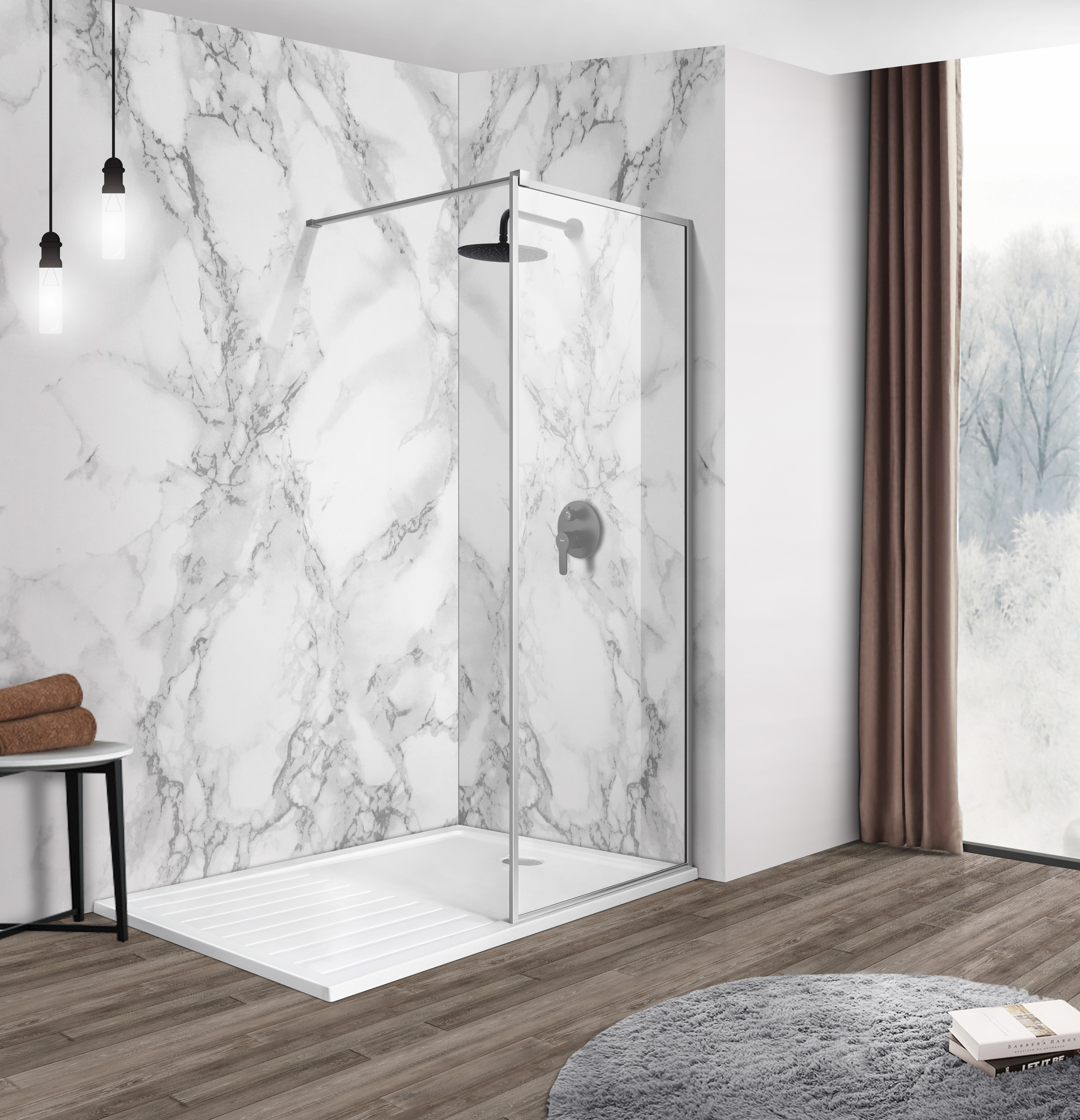 IMPRESE душова стінка WALK-IN з профілем та тримачем, 100*200см, хром, скло прозоре