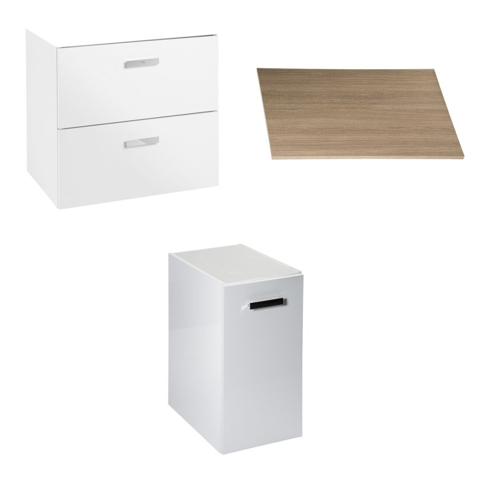 VICTORIA BASIC MODULAR комплект 89см: тумба 59см під накладний умивальник; модуль 30см із дверцятами; стільниця89 см; колір:білий/білий/дуб