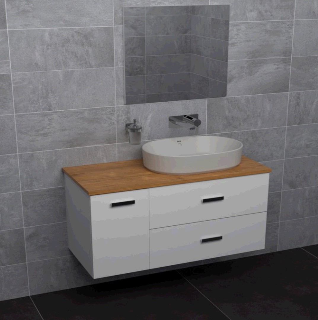 VICTORIA BASIC MODULAR комплект 89см: тумба 59см під накладний умивальник; модуль 30см із дверцятами; стільниця89 см; колір:білий/білий/дуб