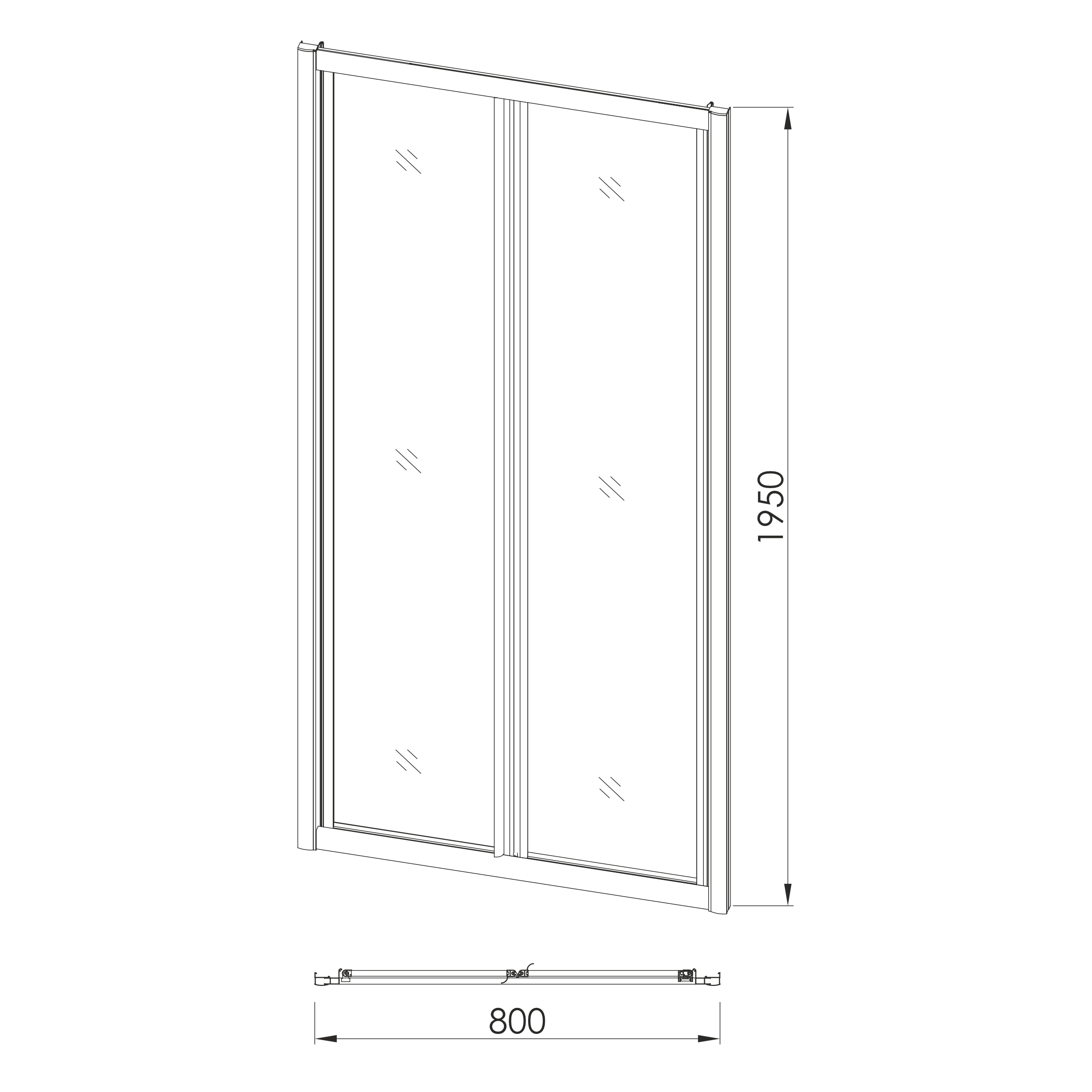 Двері bifold 80*195см, профіль хром, скло прозоре