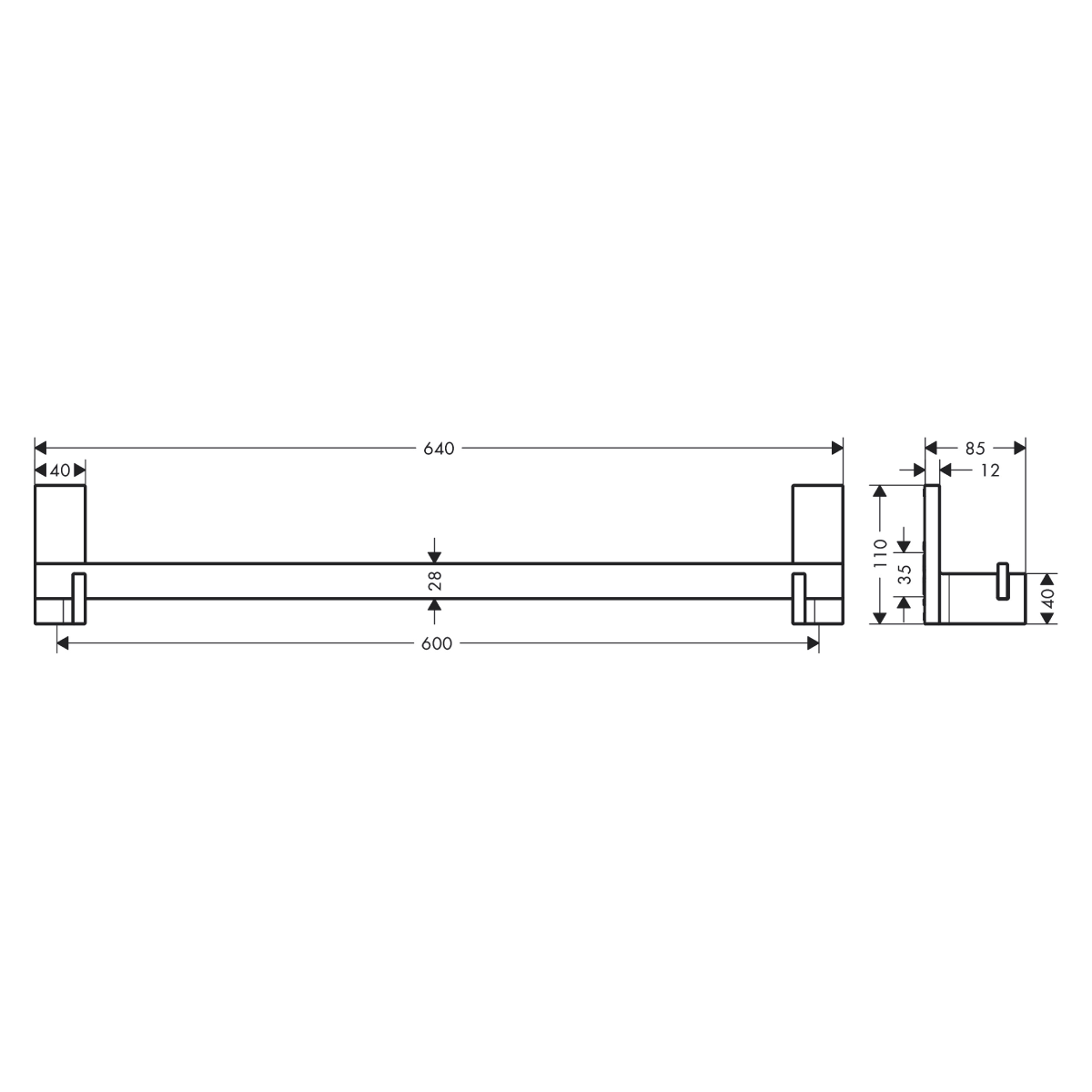 AXOR UNIVERSAL RECTANGULAR  тримач рушника  600мм, хром