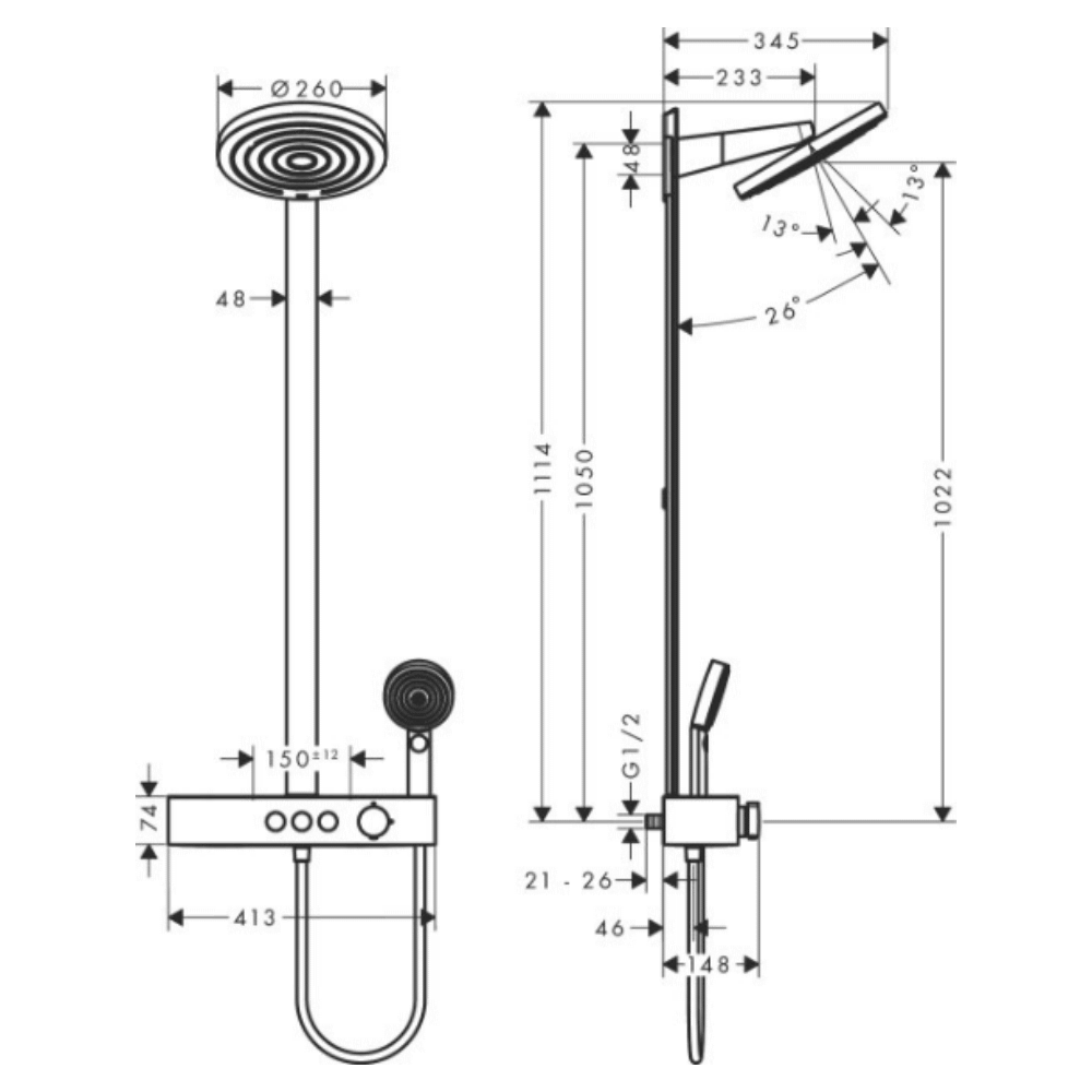 PULSIFY Showerpipe душова система 260 з термостатом , 2jet, колір шліфованна бронза