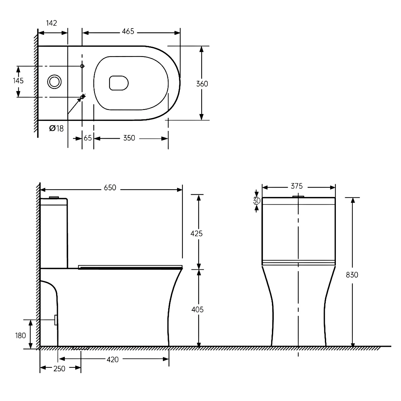 FIRM Rimless, підлоговий унітаз з бачком не пристінний 65*36*83 см, сидіння duroplast slow-closng