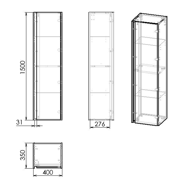 BLATNA L пенал 150*40*35 см, підвісний, білий