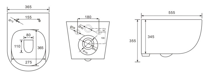 TOLEDO Rimless унітаз підвісний 55,5*36,5*35,5см, сидіння Duroplast Slim slow-closing