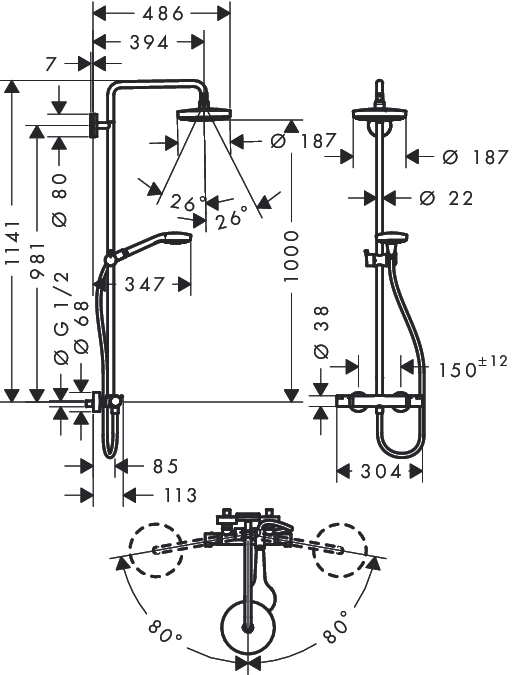 Croma Select S 180 2jet Showerpipe Душова система цв білий