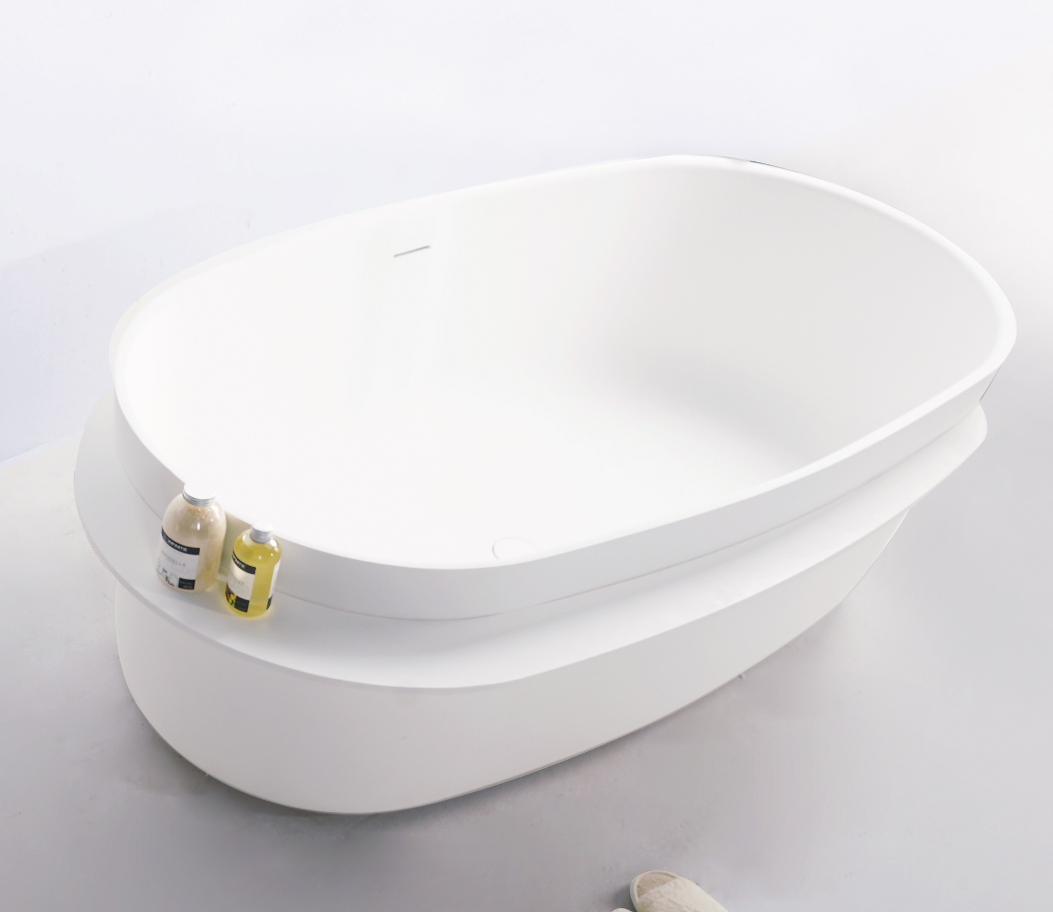 Ванна окремостояча кам'яна Solid surface 1630*750*530мм з поличкою