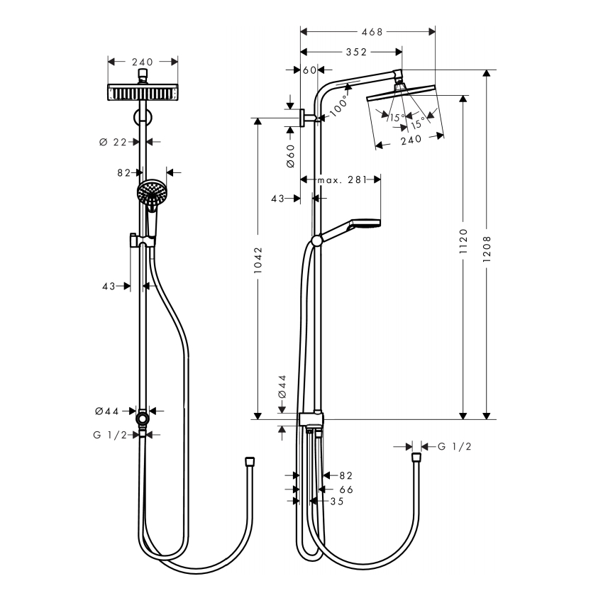 Crometta E 240 1jet Showerpipe Reno Душова система EcoSmart 9 л/хв, хром