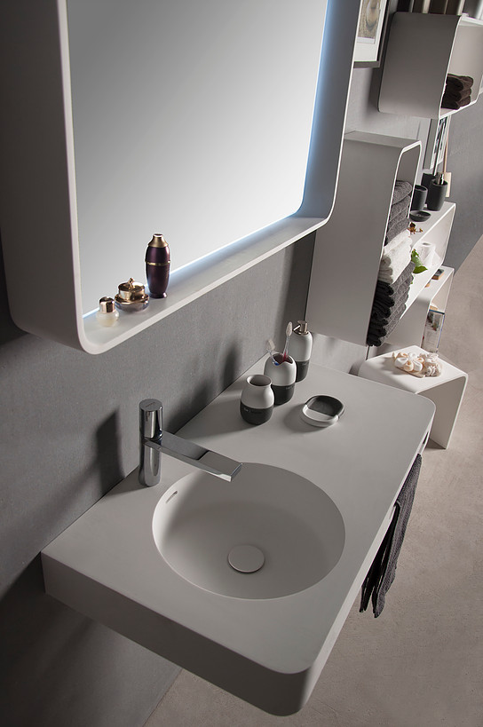 Умивальник-стільниця 75*48*14см підвісний кам'яний з рушником, Solid surface
