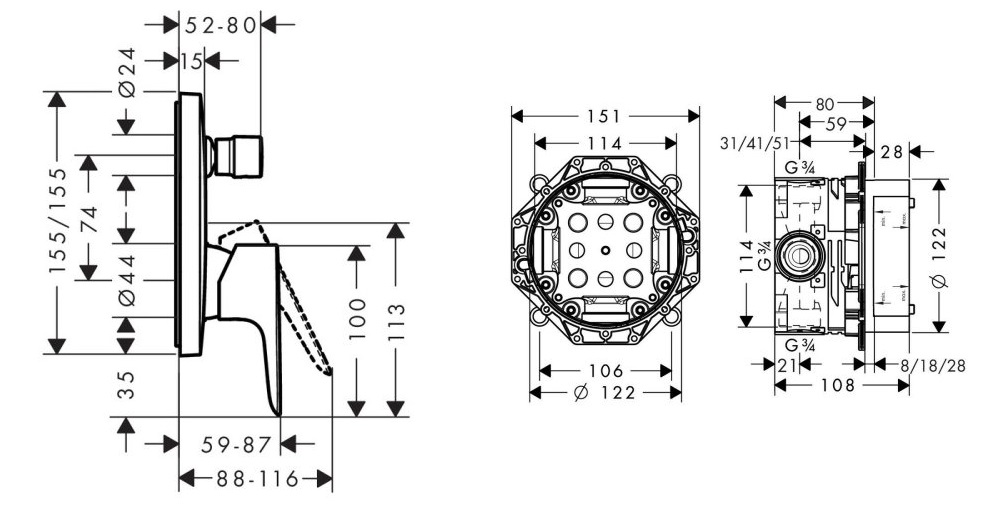 TALIS E Змішувач для ванни, одноважільний, СМ, колір матовий чорний+IBOX universal прихована частина для змішувача