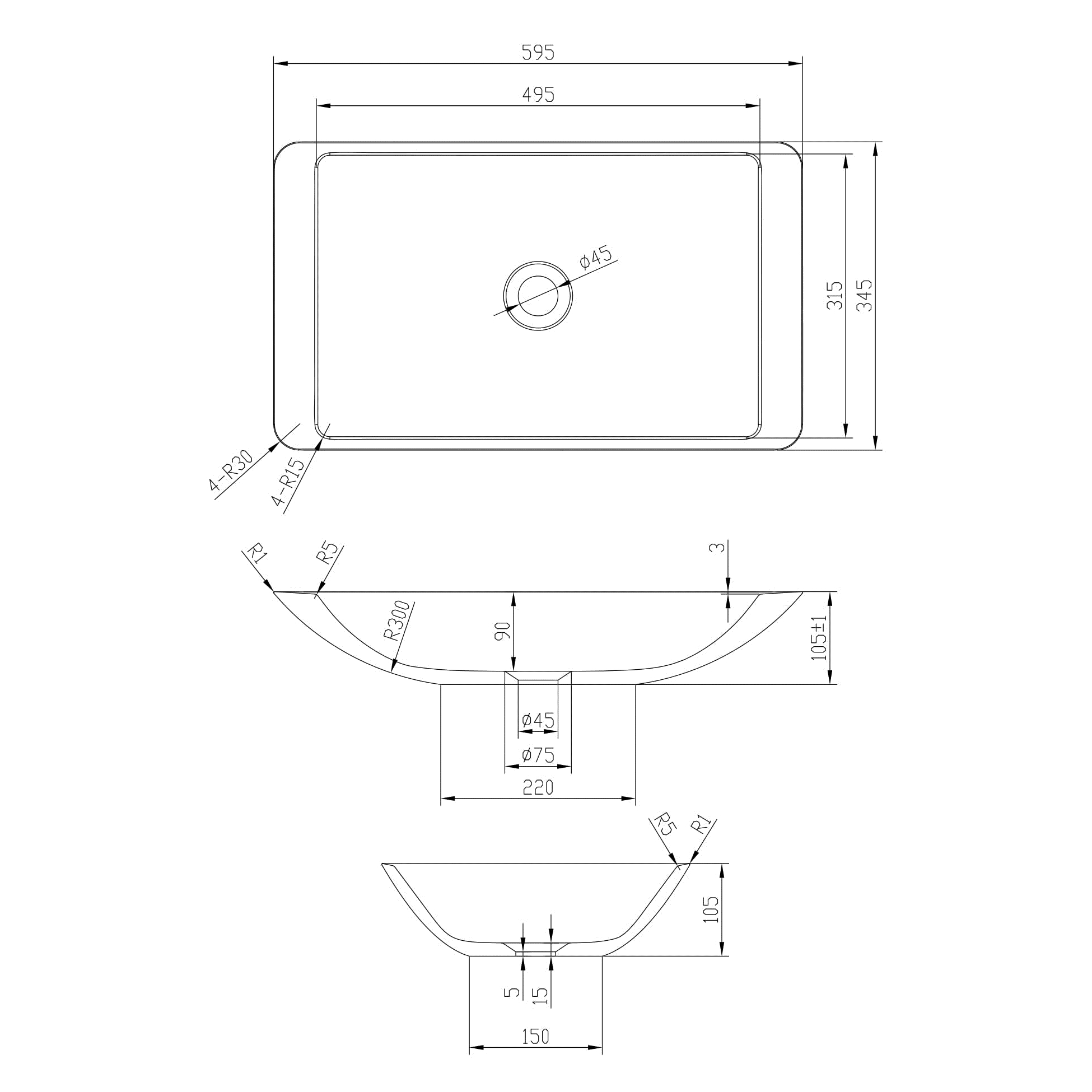 Умивальник 59,5*34,5*10,5см накладний кам'яний Solid surface