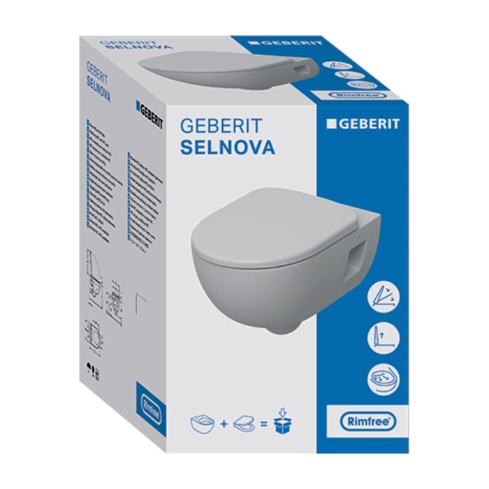 SELNOVA унітаз підвісний 53см, воронкоподібний, Rimfree, напівзакрита форма, з сидінням з кришкою