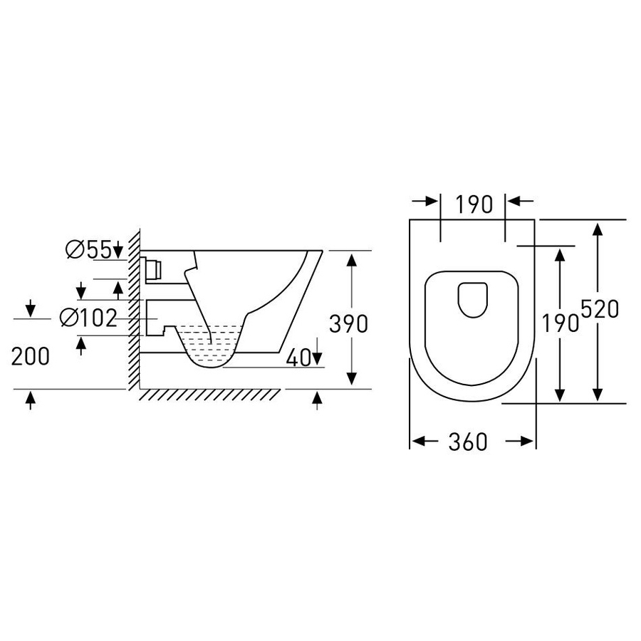 NEMO Rimless унітаз 52*36*39см підвісний, сидіння тверде Slim slow-closing