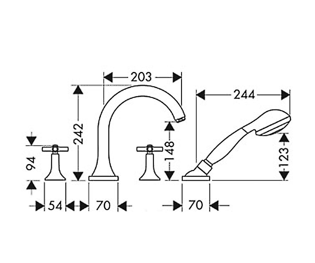 Axor Terrano - змішувач на край ванни на 4 отвори (хрестики) сатинокс HANSGROHE 37447810